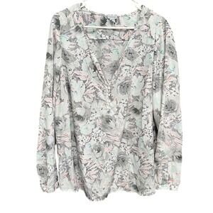 Paraphrase Floral Blouse Long Sleeve V Neck Button Front Top 3X